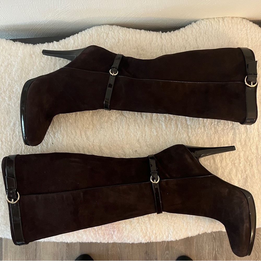 Nine West dark brown suede relianto Boots with Stiletto Heel size 10 New flawed